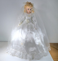 Porcelain Umbrella Bride Doll 28&quot; Tall Vintage Rare - £58.93 GBP