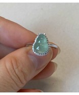 High Grade 18K Solid White Gold Natural Icy Green Jadeite Jade Gourd Ring   - $338.00+