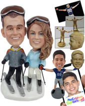 Personalized Bobblehead Ice Skiing Couple Wearing Fancy Winter Tracksuits - Wedd - £122.56 GBP