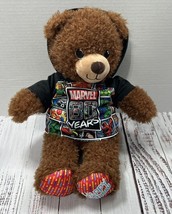 Build A Bear Stuffed Birthday Teddy Bear Brown Curly Fur With Marvel Shirt - $19.99