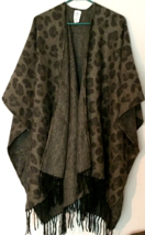 Woolrich women wrap one size blanket style wrap olive leopard print with fringe - £9.64 GBP