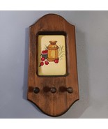 Vintage Wood Wall Hanging With Framed Cross Stitch and 3 Pegs  Cute Deco... - $454.67 MXN