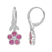 14K Weiß Vergoldet Labor Erstellt Rosa Saphir &amp; Cz Blume Tropfen / Dangal - £50.97 GBP