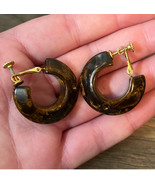 Vintage Tigers Eye Style Screw Back Thick Hoop Earrings Jewelry - $27.34 CAD