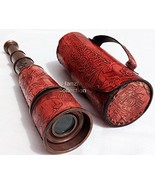Antique Brass Leather Telescope ~ Vintage J.SCOTT LONDON Handheld Nautic... - $56.79