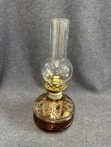 Vintage 1960s Sailboat Brand Amber Stained Glass Miniature 10” Kerosene Oil Lamp - £14.24 GBP