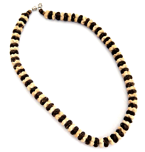 Brown and White Flat Scalloped Wood Beads 17&quot; Necklace Island Vibe - £2.22 GBP