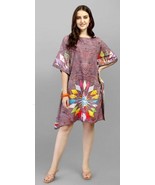 Short Kaftan Digitally Printed Polyester Crepe Brown Floral Women Nightwear - £23.83 GBP