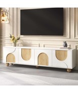 Farmhouse White TV Stand for 75&quot; TVs, Media Console with Cable Holes - $242.99