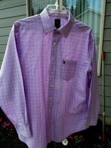 U.S. Polo Assn Men&#39;s Button Front Long Sleeve Lavender Plaid Shirt XL 17... - £13.15 GBP