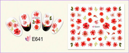Nail Art 3D Decal Stickers beautiful red flowers green leaves E641 - £2.54 GBP
