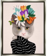 Bold Floral Design Grey Cat Striped Sweater, Design By Ioana Horvat - $105.99