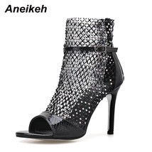 Aneikeh NEW Summer Glitter Gladiator Air mesh Sexy Sandals Shoes Woman High Heel - £41.13 GBP