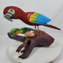 Vintage 1990 Wood Parrot Bird ART Statue Handmade Handpainted 13x20x12 Inch - £69.97 GBP