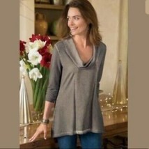 Soft Surroundings M PETITE Fluid Sinclair Cowl Tunic Moss/Olive Green Si... - $24.00
