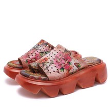 Platform Slippers Genuine Leather Women Shoes Floral Slides New Summer Outside W - £80.10 GBP
