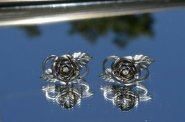 Blooming Rose Screw Back earrings, Rhinestone Centers Very Nice condition - $9.46