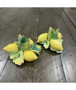 Vtg Majolica Capodimonte Lemon Italian Porcelain Candlestick Holder - $128.69