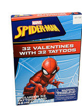 Marvel Spider-Man Themed 32 Valentine&#39;s Day Cards With 32 Tattoos Ages 3... - $11.68