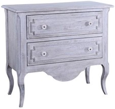 Chest of Drawers Vienna Antiqued White Wood French Legs 2-Drawer, Brass Detail - £1,201.37 GBP