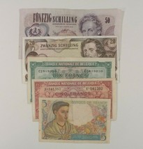 European 5-Notes Currency Lot France &amp; Belgium Francs &amp; Austria Schilling - $52.46