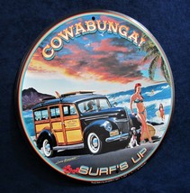 Cowabunga! Surf&#39;s Up *Us MADE*- Round Metal Sign - Man Cave Garage Bar Pub Décor - £14.84 GBP
