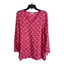 J Jill Womens Shirt Adult Size Small Elephants Fish Pink Tunic Sheer Long Sleeve - £19.12 GBP