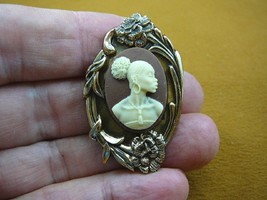 (CA10-102) Rare African American Lady Brown + Ivory Cameo Pin Pendant Jewelry - £21.63 GBP