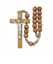 CARVED COCO BEADS WITH A CORD ROSARY CROSS CRUCIFIX - £31.59 GBP