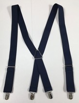 Adjustable Navy Blue Elastic X Back Suspenders With Silver Clips - $9.99