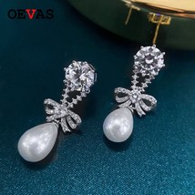 OEVAS Lab grown Freshwater Pearls Drop Earrings For Women Sparking High Carbon D - £20.85 GBP