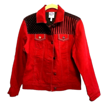 XS NEW DG2 Diane Gilman Red Black Denim Jacket Stars Striped Patriotic - $42.06