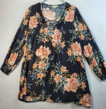 Billabong Short Dress Womens Size XS Black Floral 100% Rayon Long Sleeve V Neck - £13.67 GBP