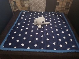 Puppy Dog Security Blanket Cloud Island Navy Blue Gray Plush Stars Large Lovey - £35.72 GBP