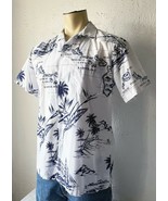 Vintage Kai Nani White &amp; Blue Hawaiian Islands Map Print Hawaiian Shirt ... - $37.95
