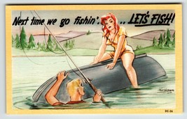 Fishing Postcard Women Sitting On Topside Boat Man With Fishing Pole Chet Warren - £8.80 GBP