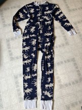 Lazy One one piece pajamas medium Blue moose print long johns trap door - £21.68 GBP