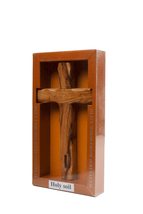 Handmade Olive Wood Carved Dented Ridged Cross with Holy Soil from Holy Land Jer - $19.40