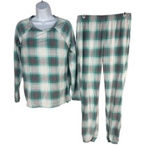 Sonoma Womens Small Plaid Turquoise Gray Pajama Set Long Sleeve Top Elas... - $24.37