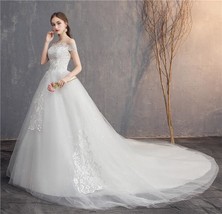 Wedding Dress Lace Embroidery Long Train Wedding Gown Off The Shoulder - $129.00+
