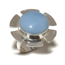 Blue Chalcedony Round Gemstone 925 Silver Overlay Handmade Statement Ring US-9.5 - £7.97 GBP