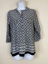 Notation Womens Size PM Blk/Wht Mosaic Pocket Popover Blouse 3/4 Sleeve Stretch - £6.80 GBP