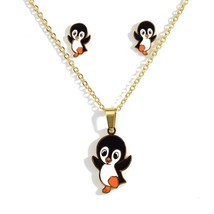 Artoon animal dog fawn yellow duck penguin golden necklace earrings fashion jewelry set thumb200