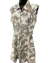 Laura Bianchi Linen Plant Leaves Dress Buttons Collared Womens M - £22.75 GBP