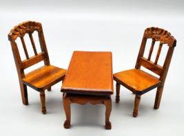 Vintage Dollhouse Furniture Chairs and Table 3 Pieces Wooden Ladderback Minis VG - £15.09 GBP