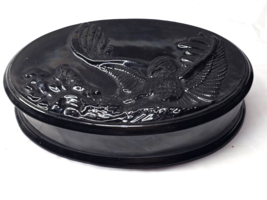 Vintage Black Amethyst Onyx 9.5&quot; Oval Bowl Dish - Eagle On Nest - Unknow... - $29.07