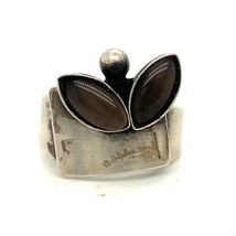 Vtg Sterling Signed Poly Christophe Canada 3D Crono Brown Glass Stone Ring 7 3/4 - £43.28 GBP