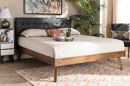Finlay Dark Gray Fabric Walnut Brown King Size Platform Bed - $8,712.97 MXN