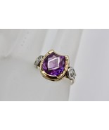 10K Two-Tone Gold Filigree Art Deco Horseshoe Amethyst Diamond Accent Ri... - £481.34 GBP