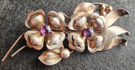 Vintage Harry Iskin Sterling Purple Crystal 2 Flowers Brooch  - £97.31 GBP